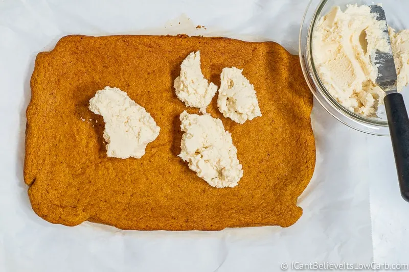 Low Carb cream cheese frosting on Keto Pumpkin Bars