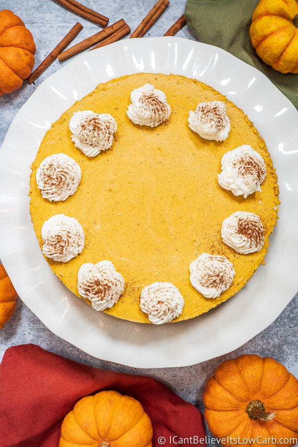 Sugar-Free Pumpkin Cheesecake with whipped cream
