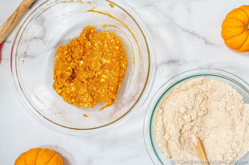 Mixing wet ingredients for Keto Pumpkin Cookies