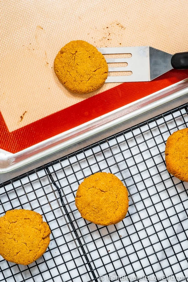 picking up Keto Pumpkin Cookies with a spatula