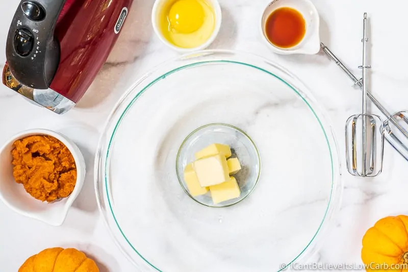 butter in bowl for Pumpkin Cookies