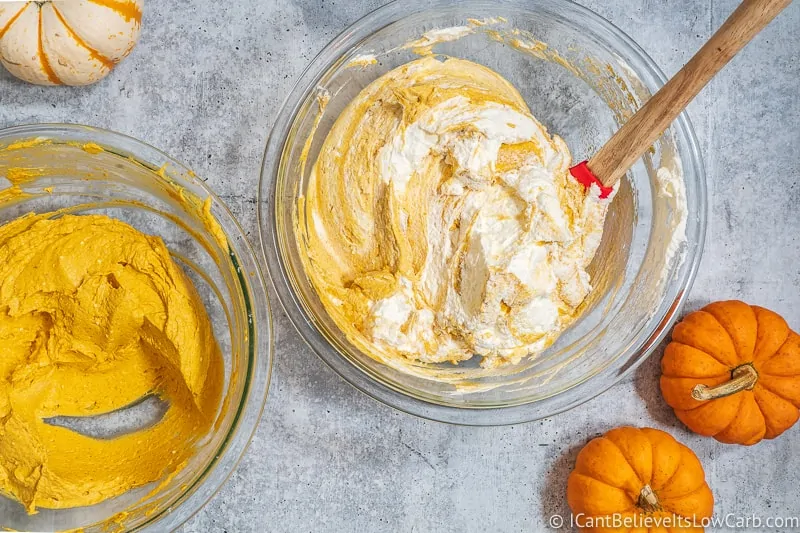 Mixing in whipped cream into Pumpkin Mousse