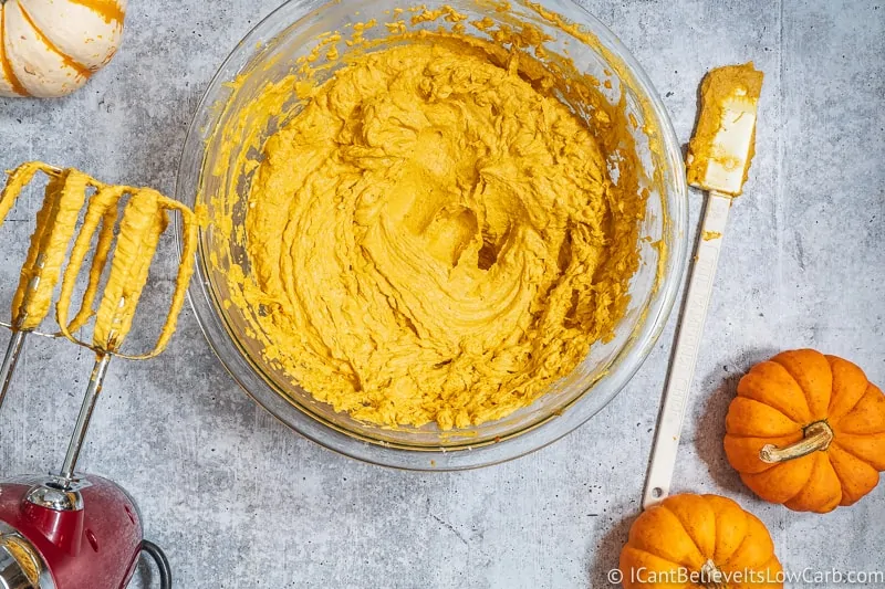 Whipping Keto Pumpkin Mousse with hand mixer