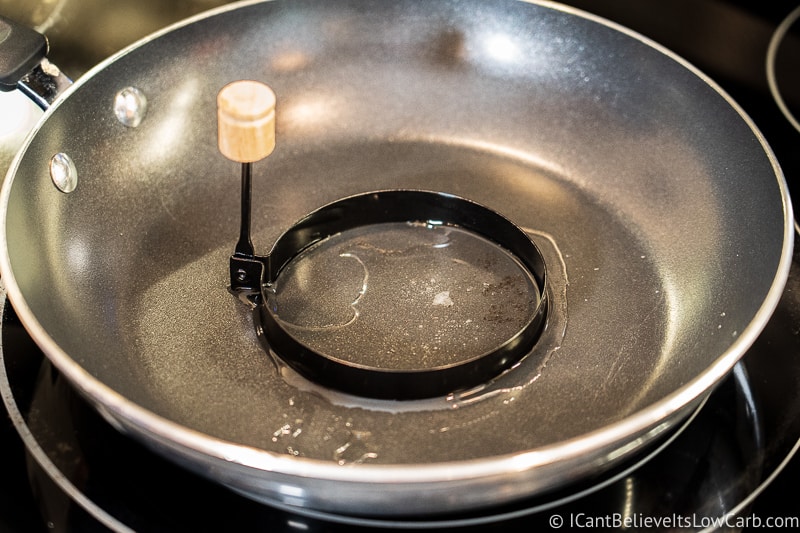 pancake rings in frying pan with coconut oil