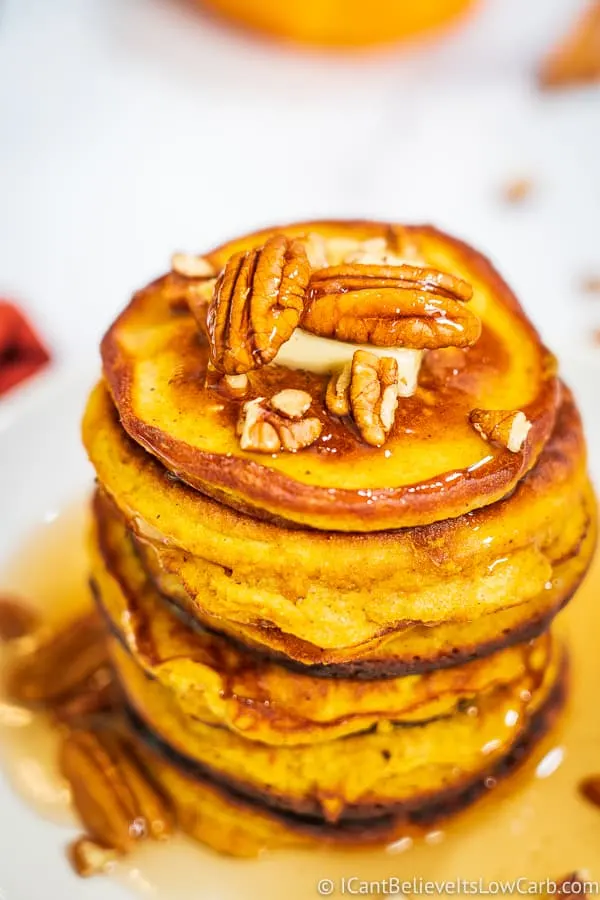 Pumpkin Pancakes with coconut flour covered in syrup