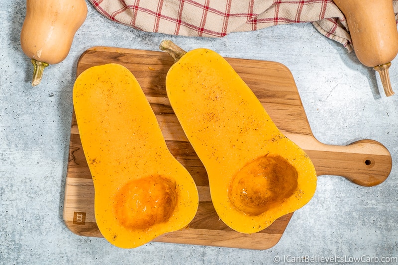 Seasoning Butternut Squash with salt and pepper