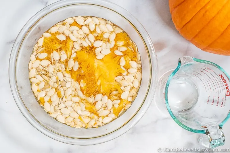 Soaking Pumpkin Seeds to clean them