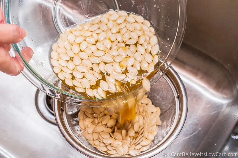 Draining Pumpkin Seeds after draining them