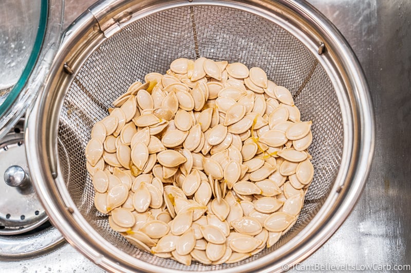 Pumpkin Seeds after cleaning and draining the water