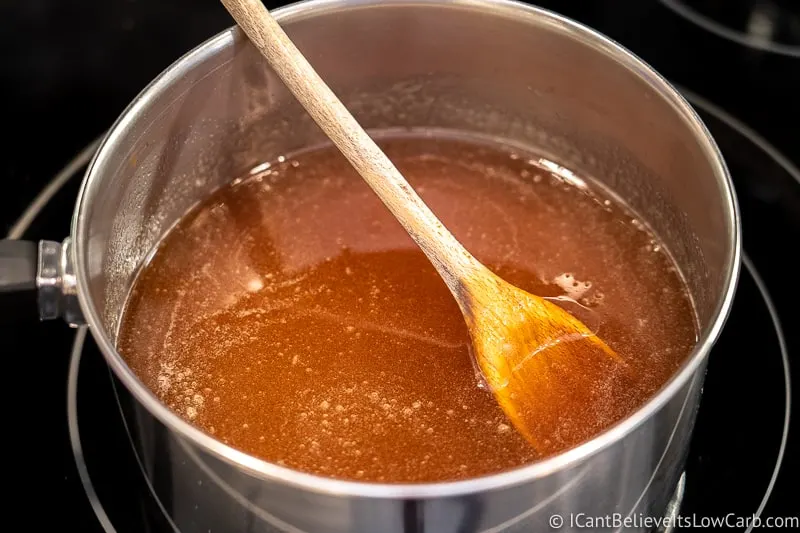 Sugar-Free Maple Syrup cooking on the stove