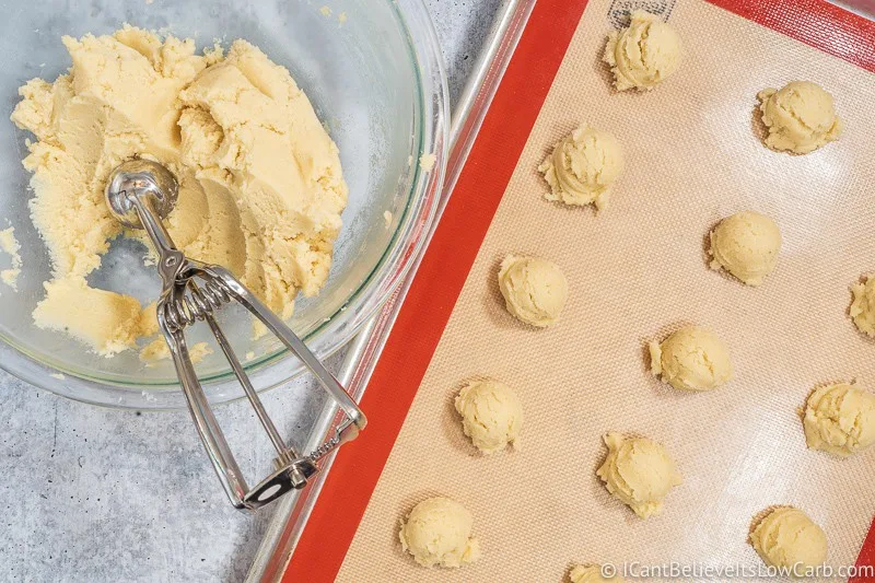 Baking tray full of Keto Cream Cheese Cookie dough