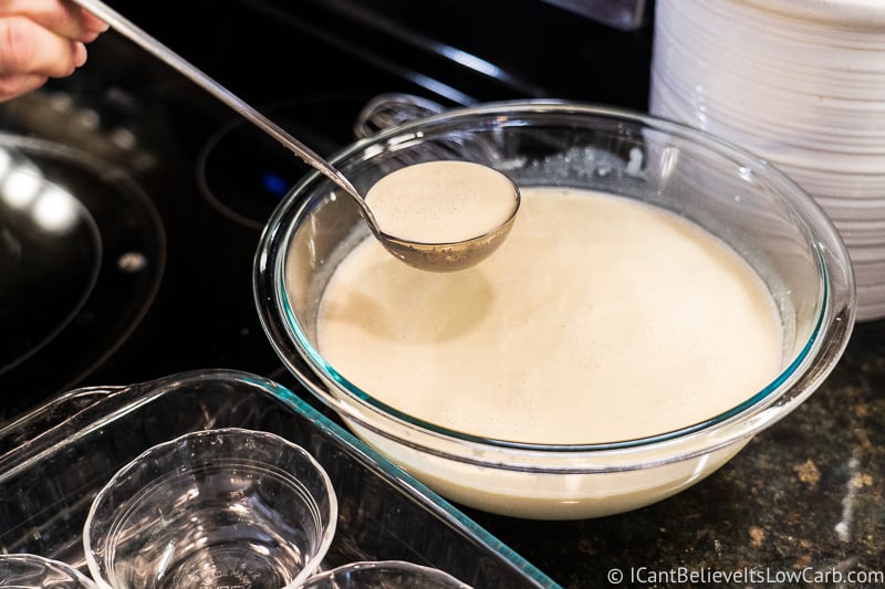 Scooping out Custard mixture with a ladle