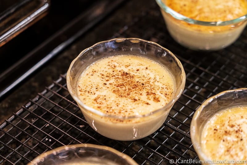 Keto Vanilla Custard in a small bowl with nutmeg