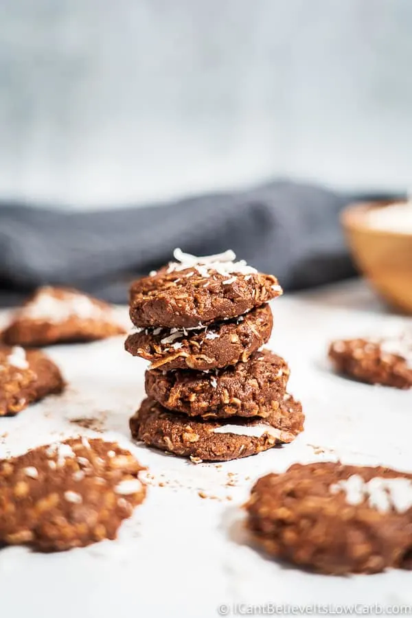 Keto No Bake Cookies in a stack