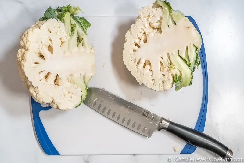 cutting cauliflower in half