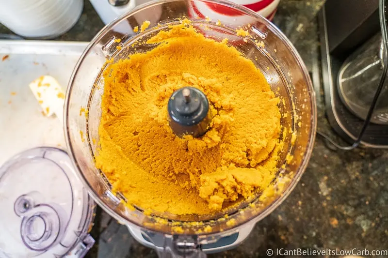 mixing sweet potato casserole base in food processor