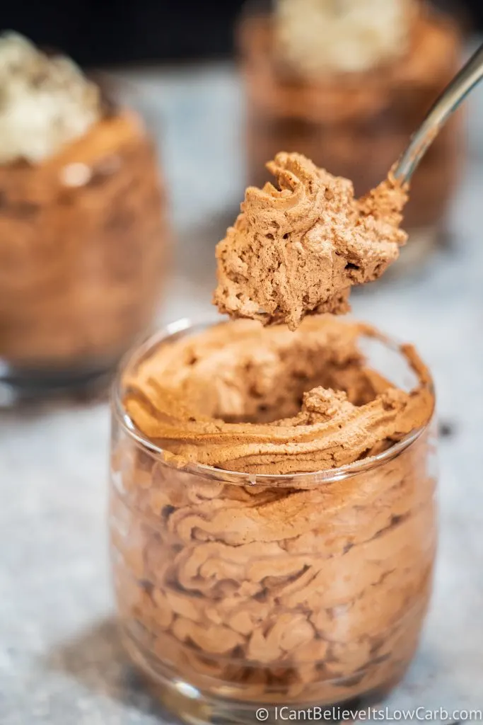 Low Carb Chocolate Mousse on a spoon