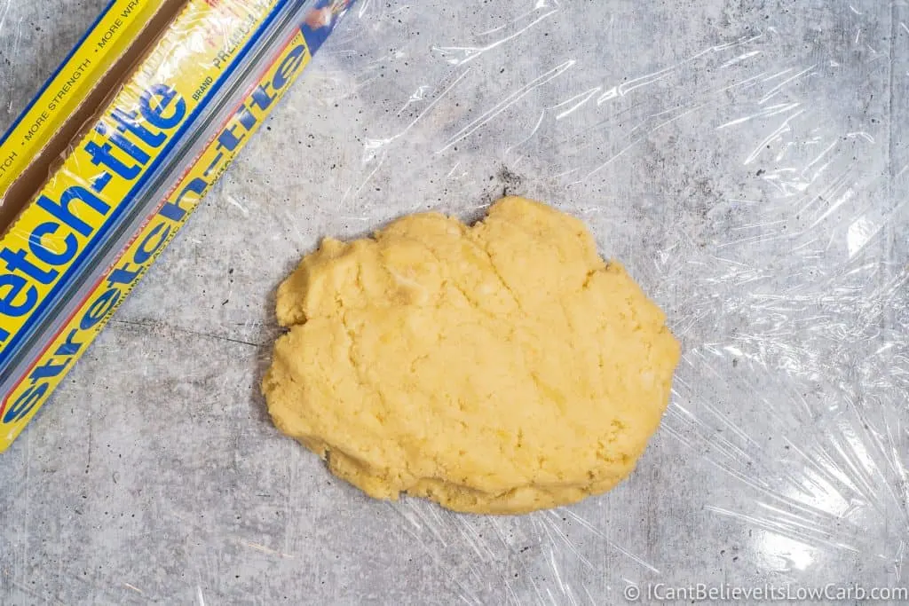 Keto Cinnamon Roll dough on plastic wrap