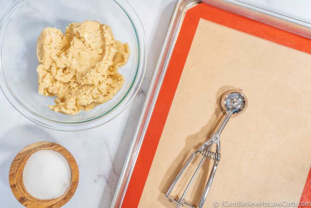 Bowl of Sugar Cookie dough and baking tray