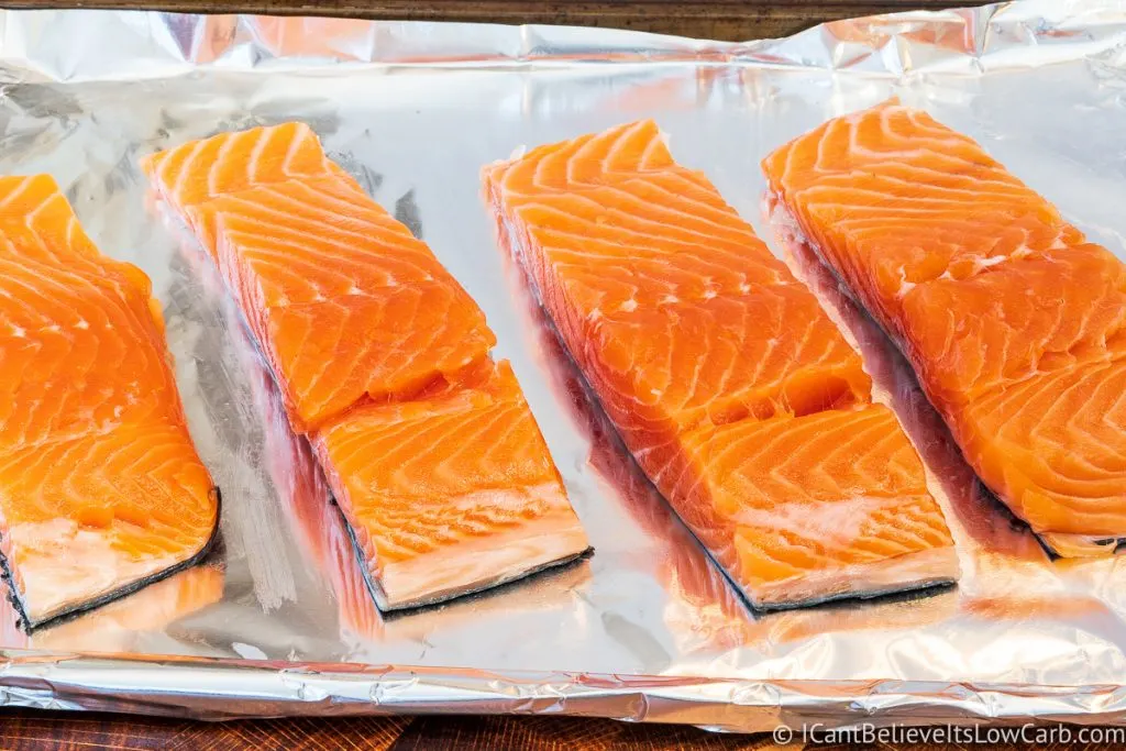 Fresh Salmon filets on baking tray