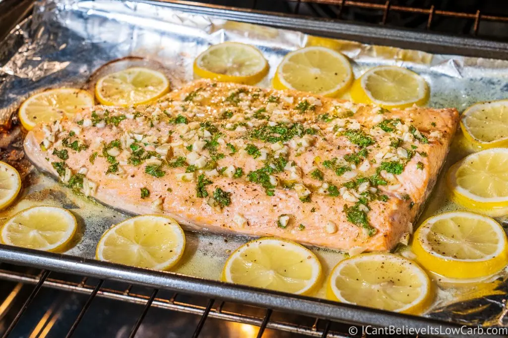 Big Salmon Fillet cooking in the oven