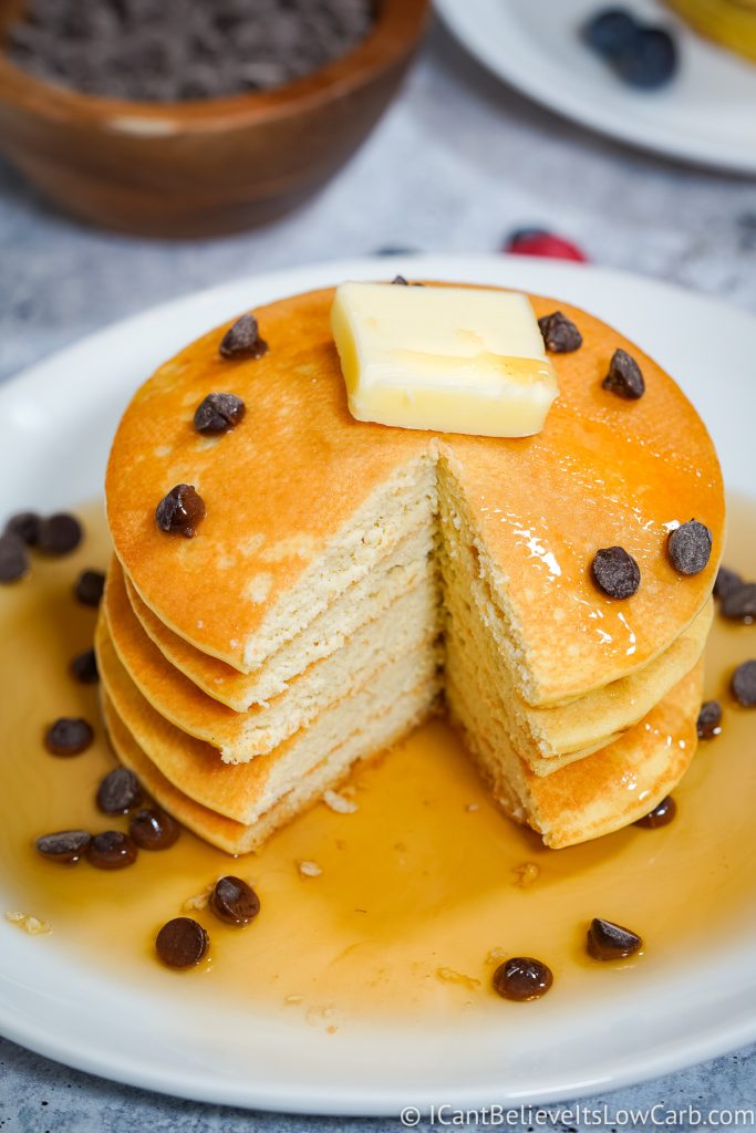 Stack of Keto Pancakes with syrup