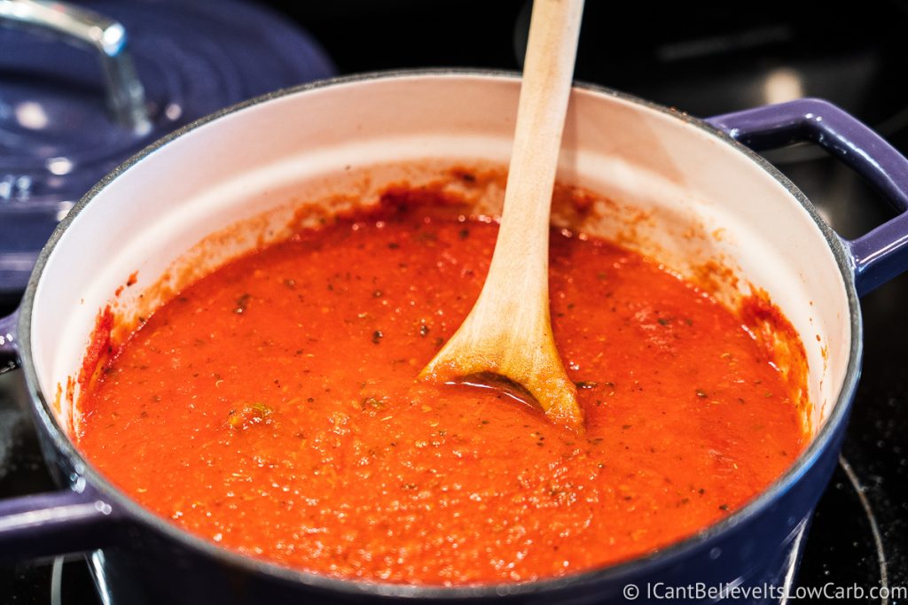 Low Carb Spaghetti Sauce cooking on the stove