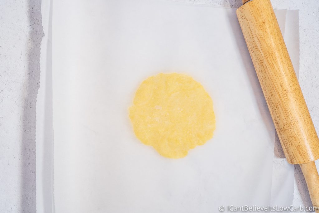 Low Carb Pasta dough under parchment paper