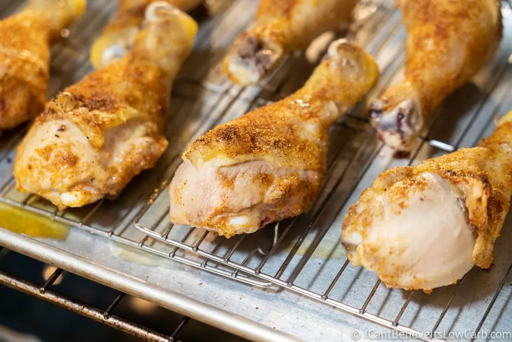 Baked Chicken Legs cooking in the oven