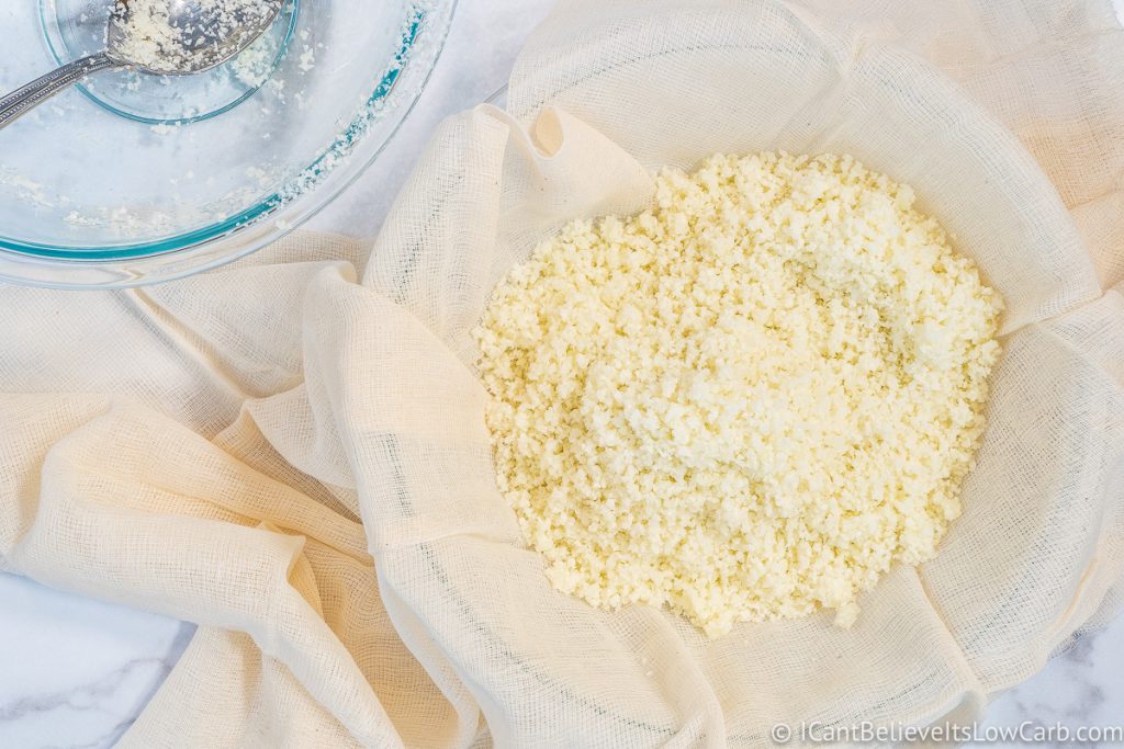 squeezing water out of riced Cauliflower