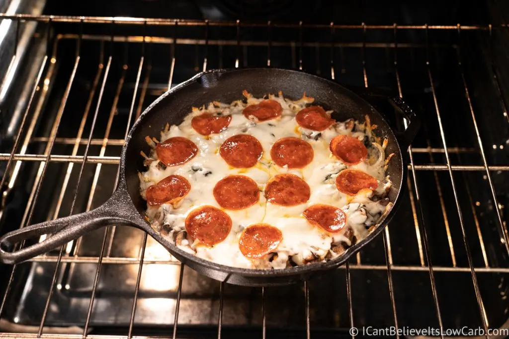 Crustless Pizza baking in the oven