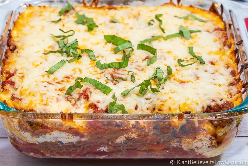 Close up of Keto Lasagna fresh out of the oven