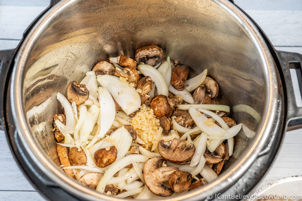 Cooking mushrooms onions and garlic in an Instant Pot