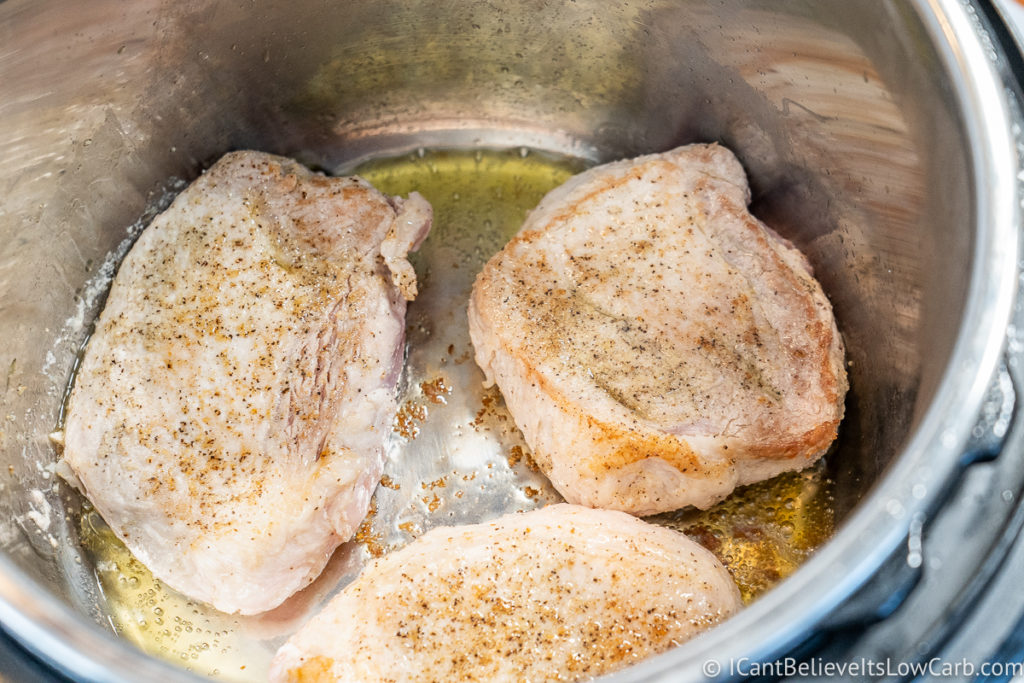 Searing both sides of the Pork Chops in the Instant Pot