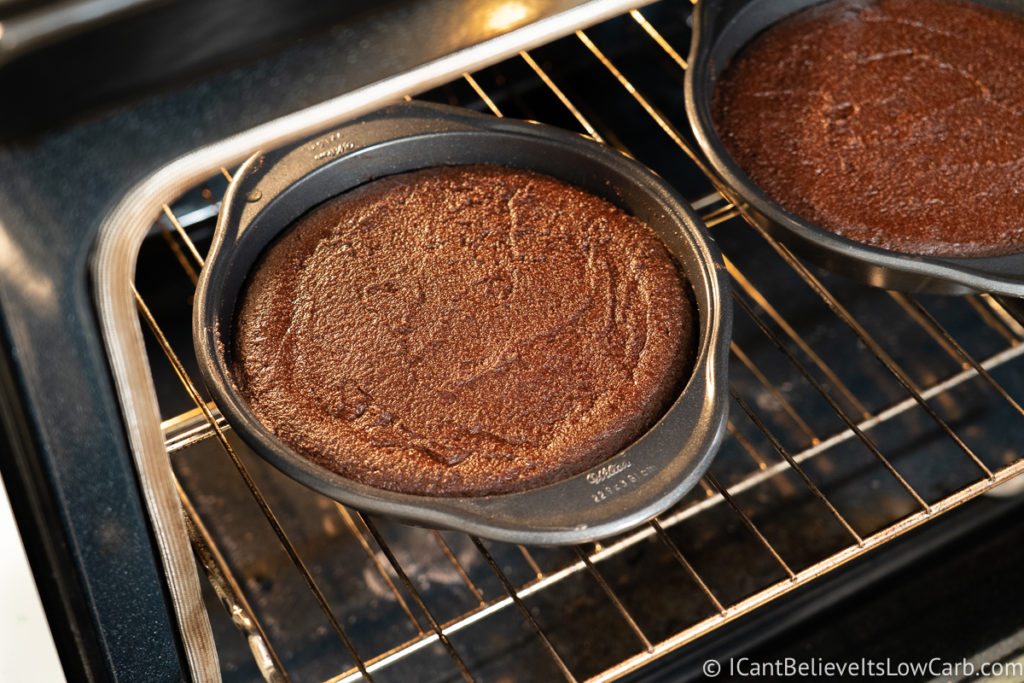 Baking Keto Chocolate Cake in the oven