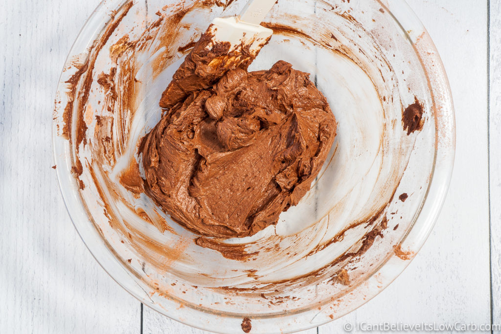 Keto Chocolate Frosting in a glass bowl