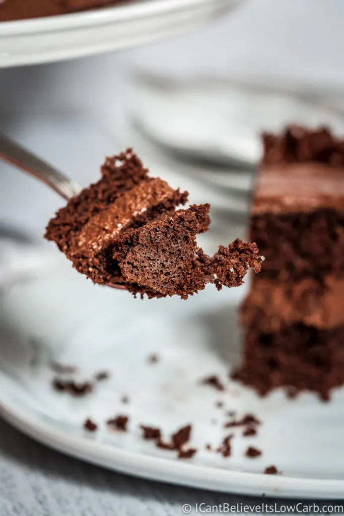 Almond Flour Keto Chocolate Cake on fork