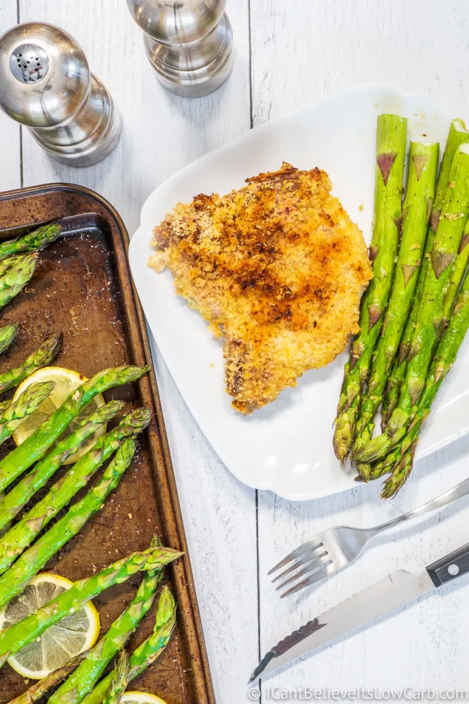 Roasted Asparagus on a plate with chicken