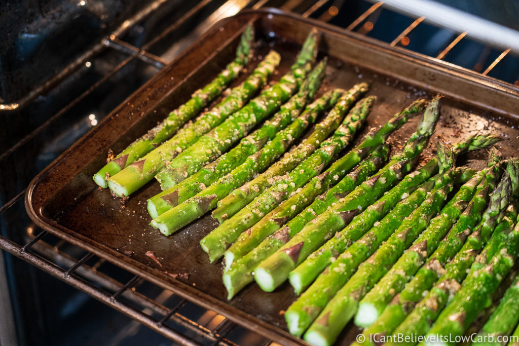 Asparagus roasting in the oven