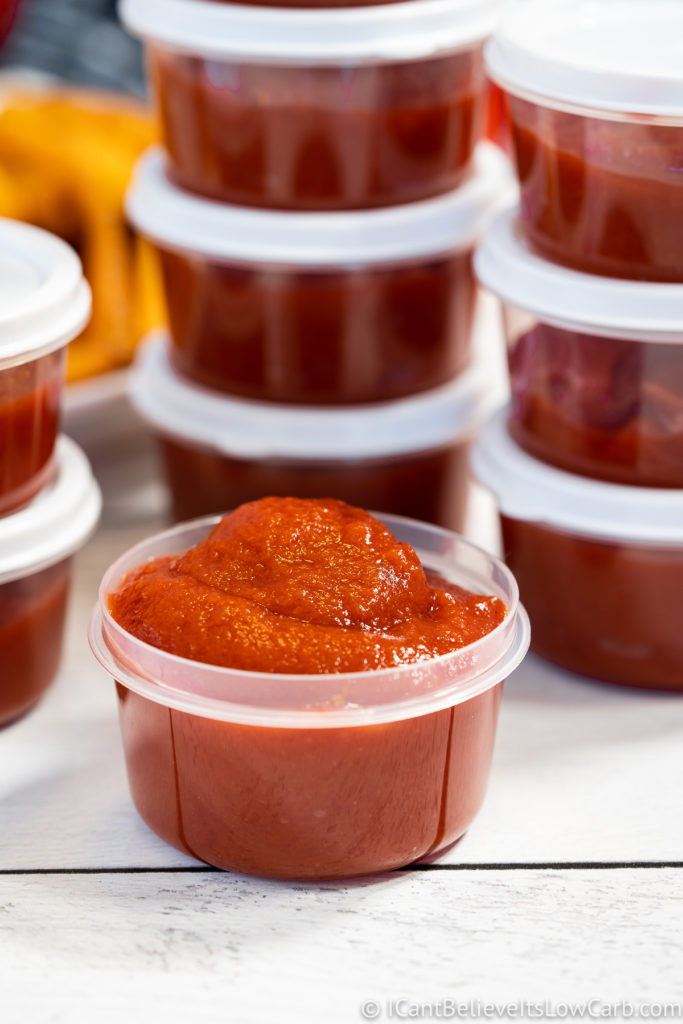 Keto Sugar-Free Ketchup in a small plastic container