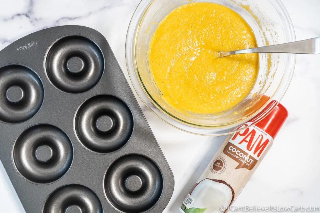Low Carb Donuts mixture and a donut baking pan