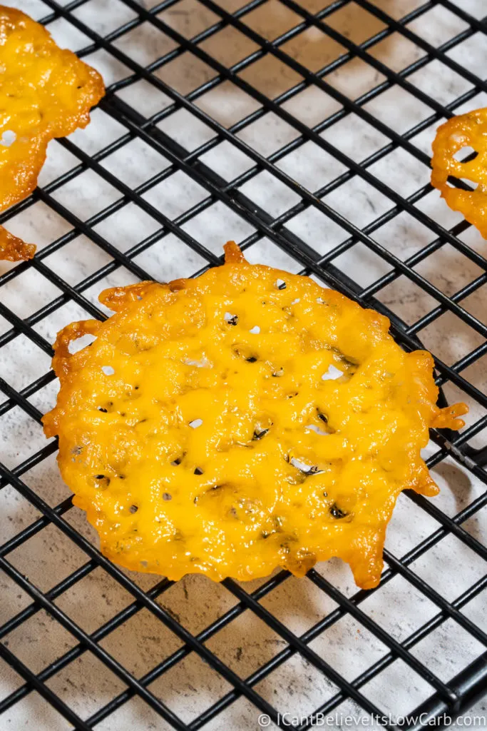 Keto Cheese Crisps on a cooling rack