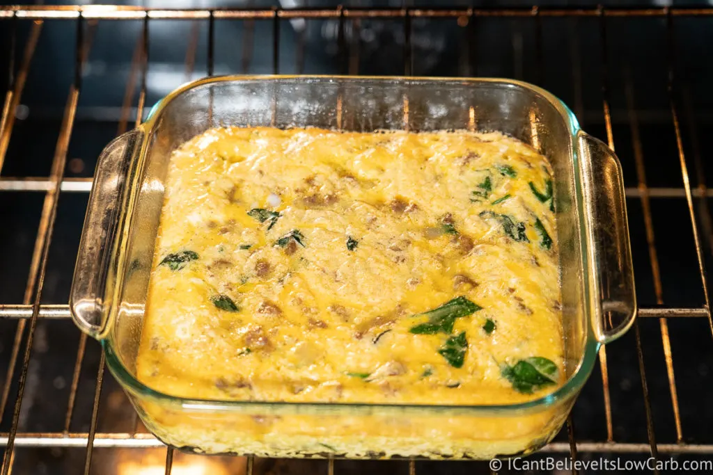 Baking Keto Breakfast Casserole in the oven