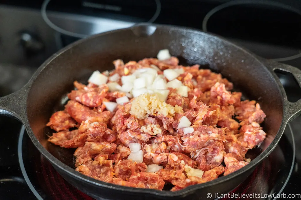 Frying sausage for Breakfast Casserole