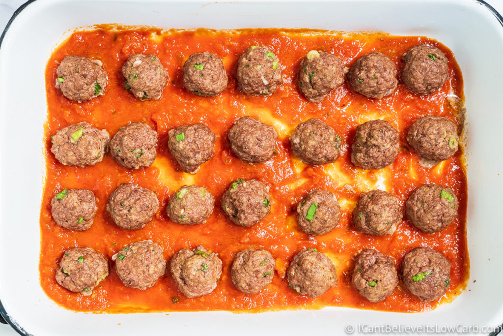 Low Carb Meatballs in baking tray