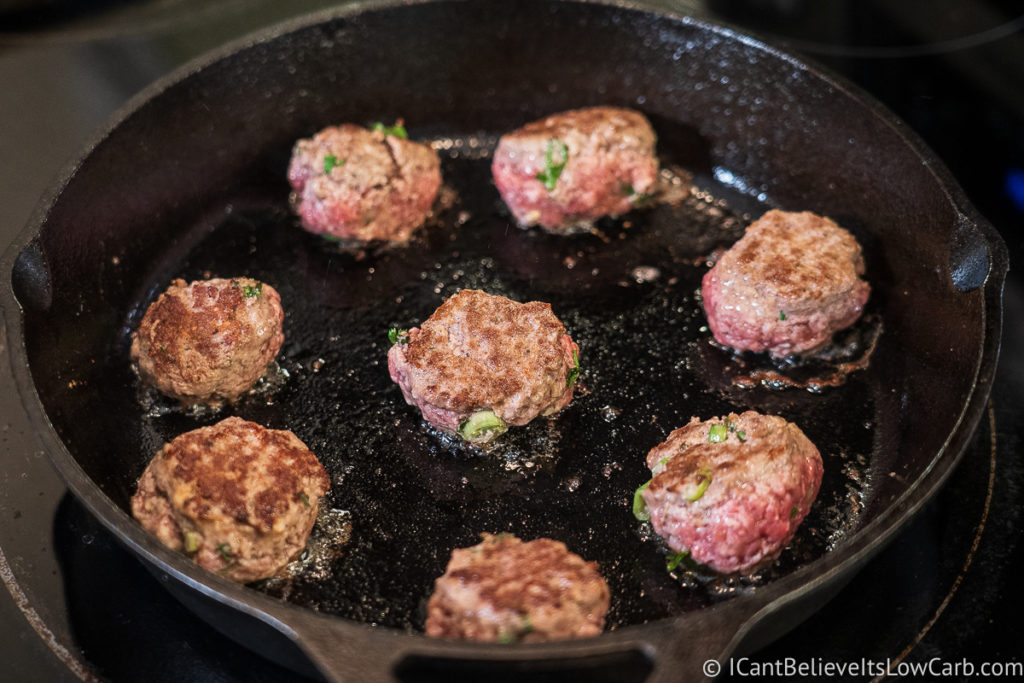 Cooking Keto Meatballs in a frying pan