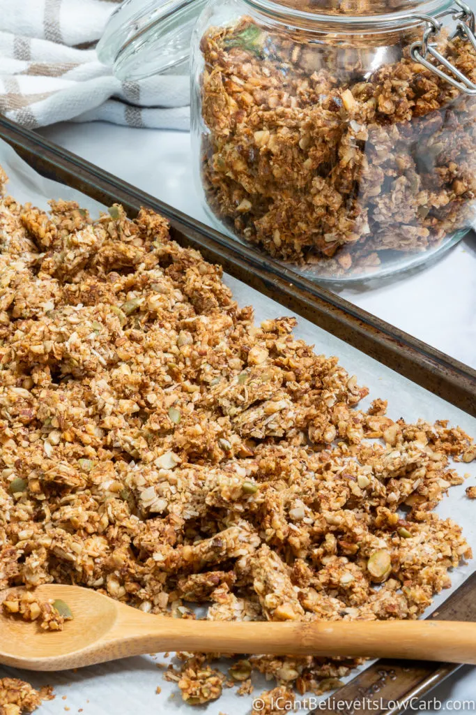 Low Carb Granola clusters on sheet pan