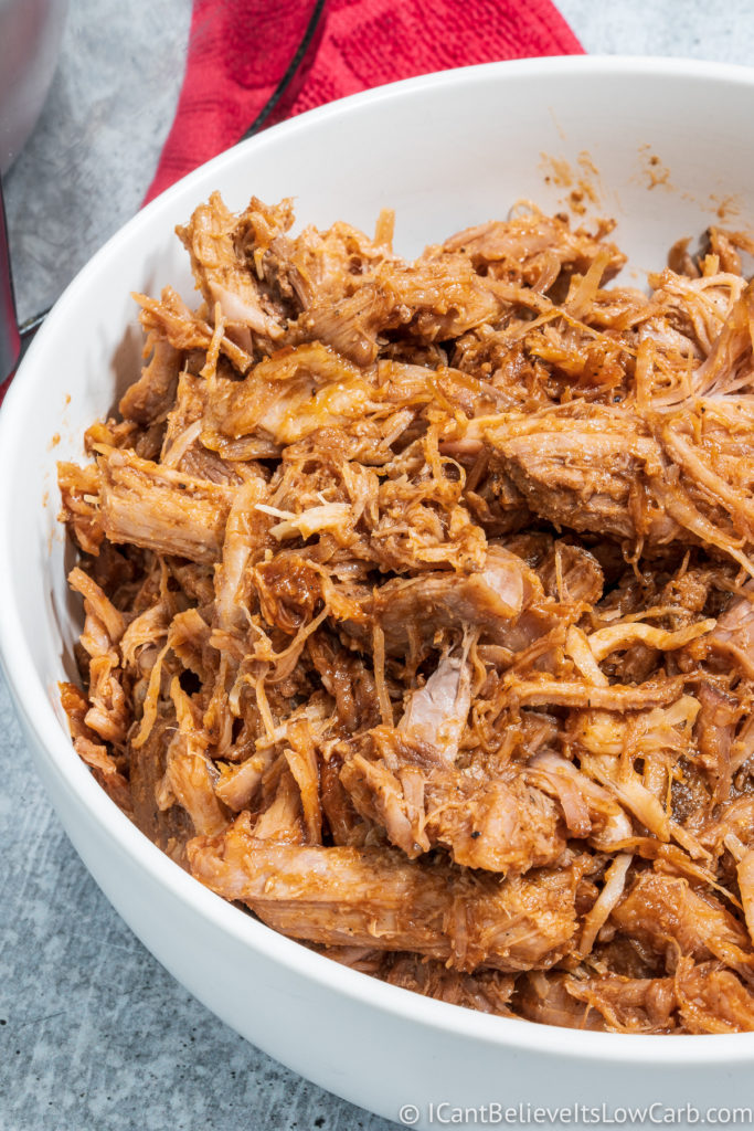 Slow Cooker Pulled Pork in a white bowl