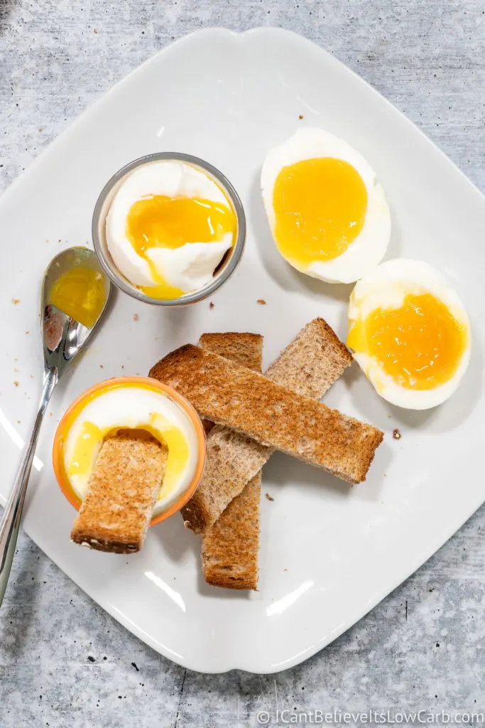 Soft Boiled Eggs on a plate with toast