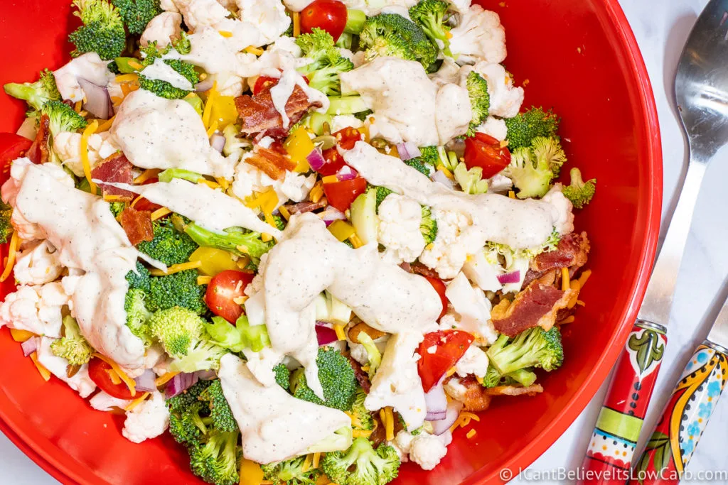 Recipe for Broccoli Cauliflower Salad with creamy dressing